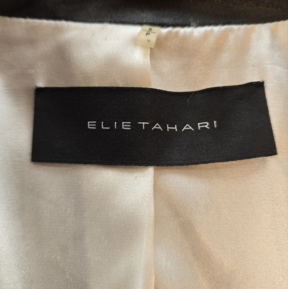 Elie Tahari Fitted Perforated Black Leather Zip Moto Jacket S - Picture 7 of 9